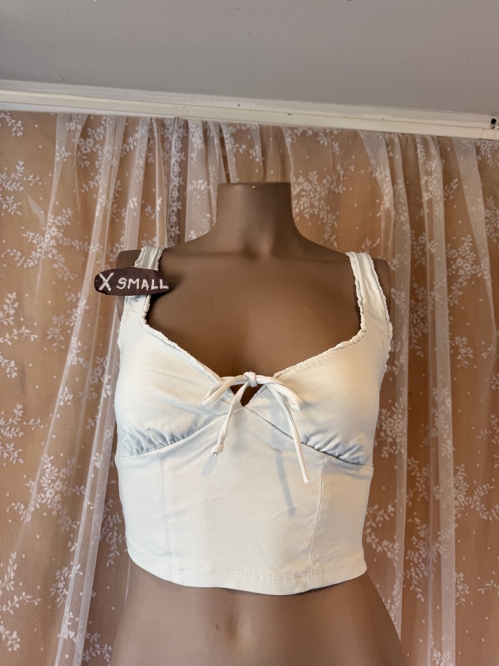 XS Wild Fable White Crop Tank with Tie Front